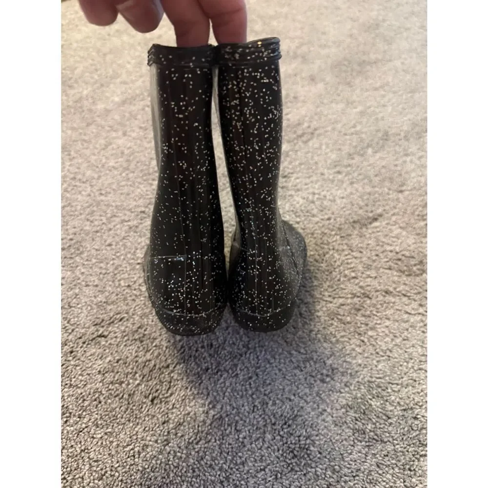 Hunter Black Glitter Speckle Rain Boots Sz 12